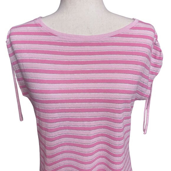 Talbots Shirt Women S Petite Pink Linen Blend Short Sleeve Cinched Shoulder - Picture 5 of 12